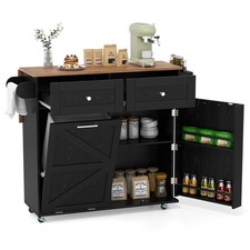 Rolling Kitchen Island Kitchen Island Cart w/ Drop Leaf Trash Can Cabinet