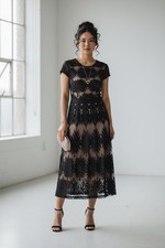 Chanel Black Sheer Embroidered Midi Dress US 8 IT 40 Evening Cocktail Formal