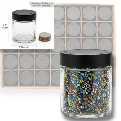 50 Pack 3oz Glass Jars Bulk Lot Craft Herb Apothecary Child Resistant Black Lids
