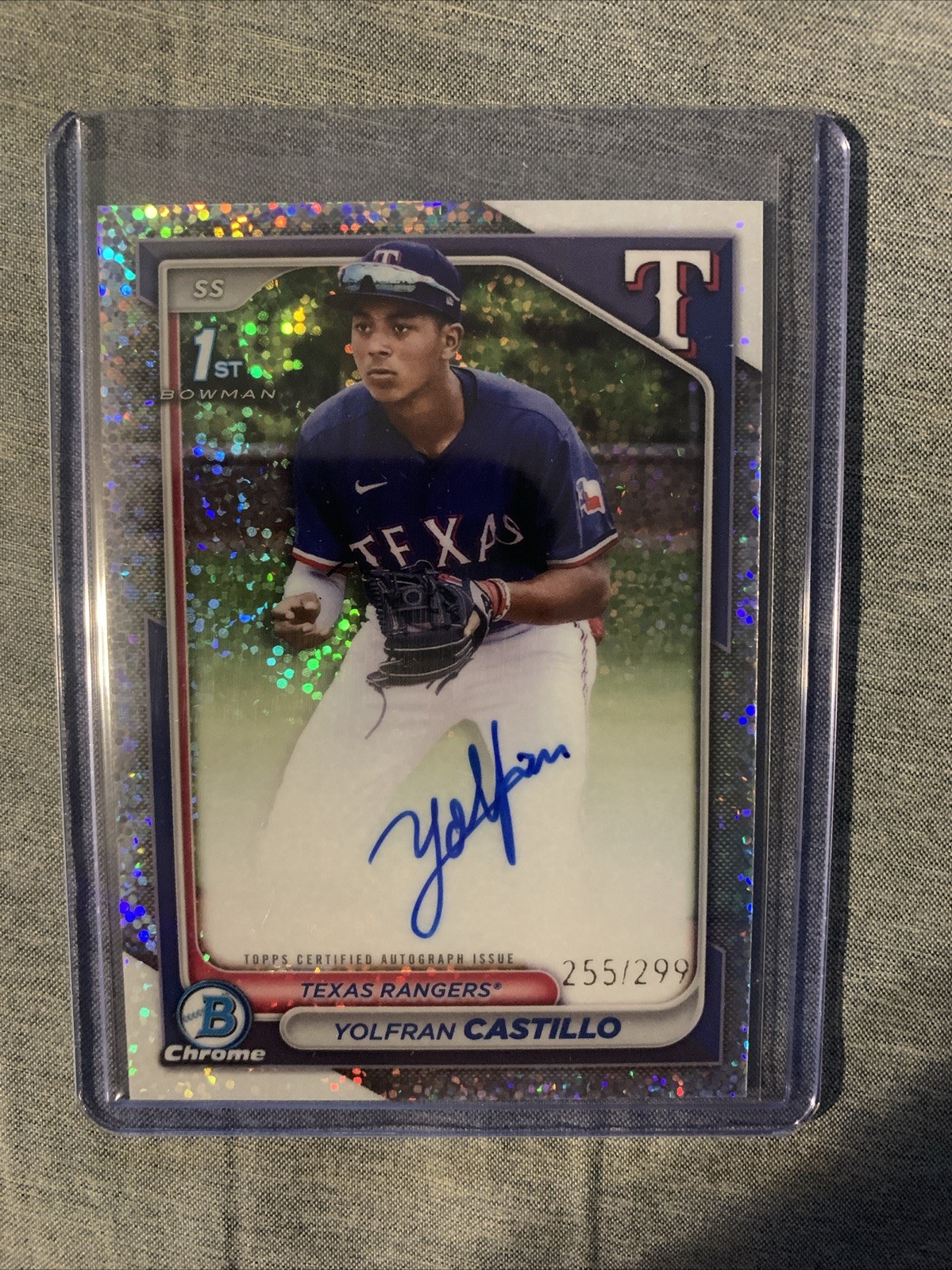 2024 Yolfran Castillo 1st Bowman Chrome Auto Speckle /299 Rangers