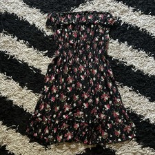 Forever 21 Y2K Strapless Multicolor Floral Black Tassel Ruffled Mini Dress Large