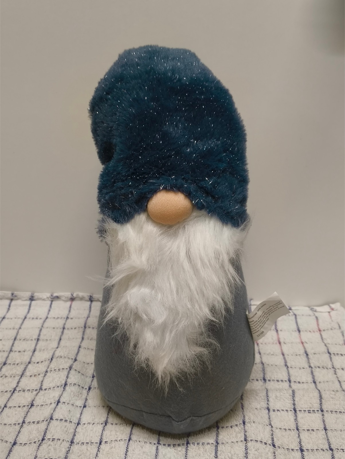 Gonk in Oversized Pom Pom Hat - Blue and Grey - Festive
