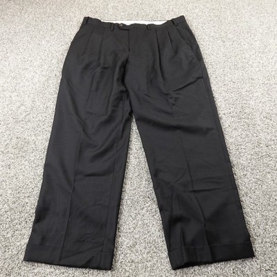 Ralph Lauren Pants Mens 38X29 Black Wool Chino Trouser Dress Slacks Pleated Cuff