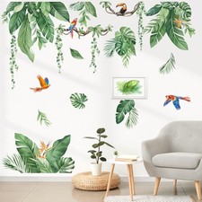 Tropical Jungle Leaves Wall Decals Palm Leaf Hanging Vines Green Green Leaves