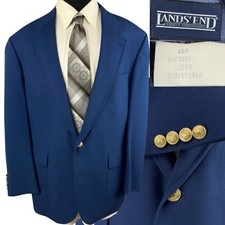 Vintage 100 Wool Land  s End Blazer 44R Blue Gold Buttons