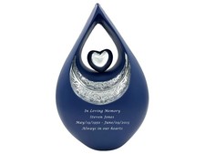 Personalized Blue Teardrop Cremation Urn: Engraved Memorial Urn For Ashes