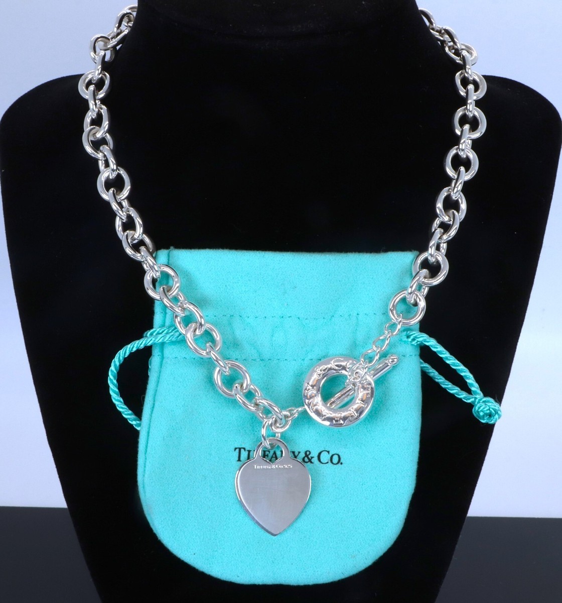 Tiffany & Co Silver Heart Tag Charm Pendant Round Link