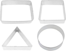 4 Piece Shape Cookie Cutter Set Rectangle Square Triangle Circle Metal