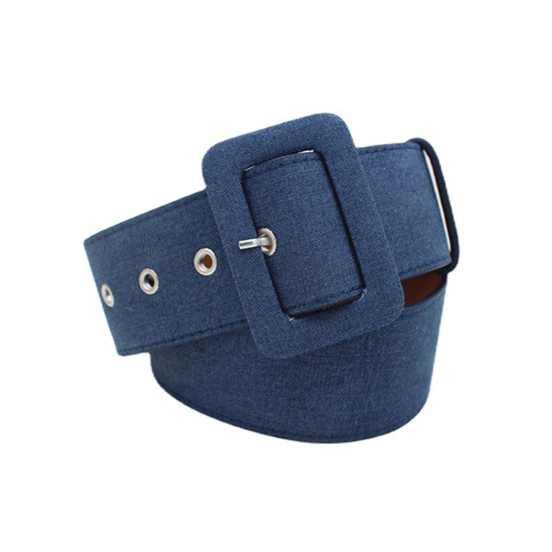 Women Denim Waist Belt Casual Blue Wide Buckle Waistband for  display picture 1