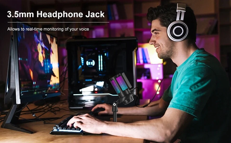 Mikrofon USB-Kondensator Podcast mit RGB-Licht für Gaming-Aufnahme Streaming - Bild 4 von 4