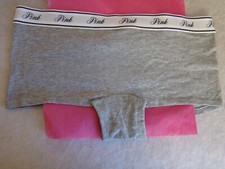 New Victoria  s Secret PINK Logo Waist Gray Cotton High Waist Boy Short Panty