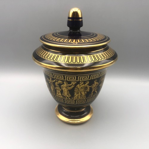 Vintage Ceramic Greek URN Vase with Lid Made in Greece in 24 K Gold 7'' high - Picture 5 of 10