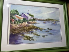 Alice Aznavourian "Coastal Landscape Scene" Watercolor Painting - Signed/Framed