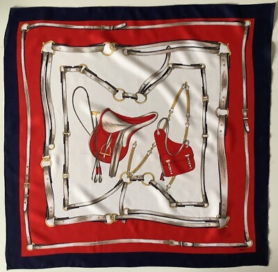 B1 A rot weiß & blau Reitsport Design 27 Zoll quadratisch Vintage Damen Schal