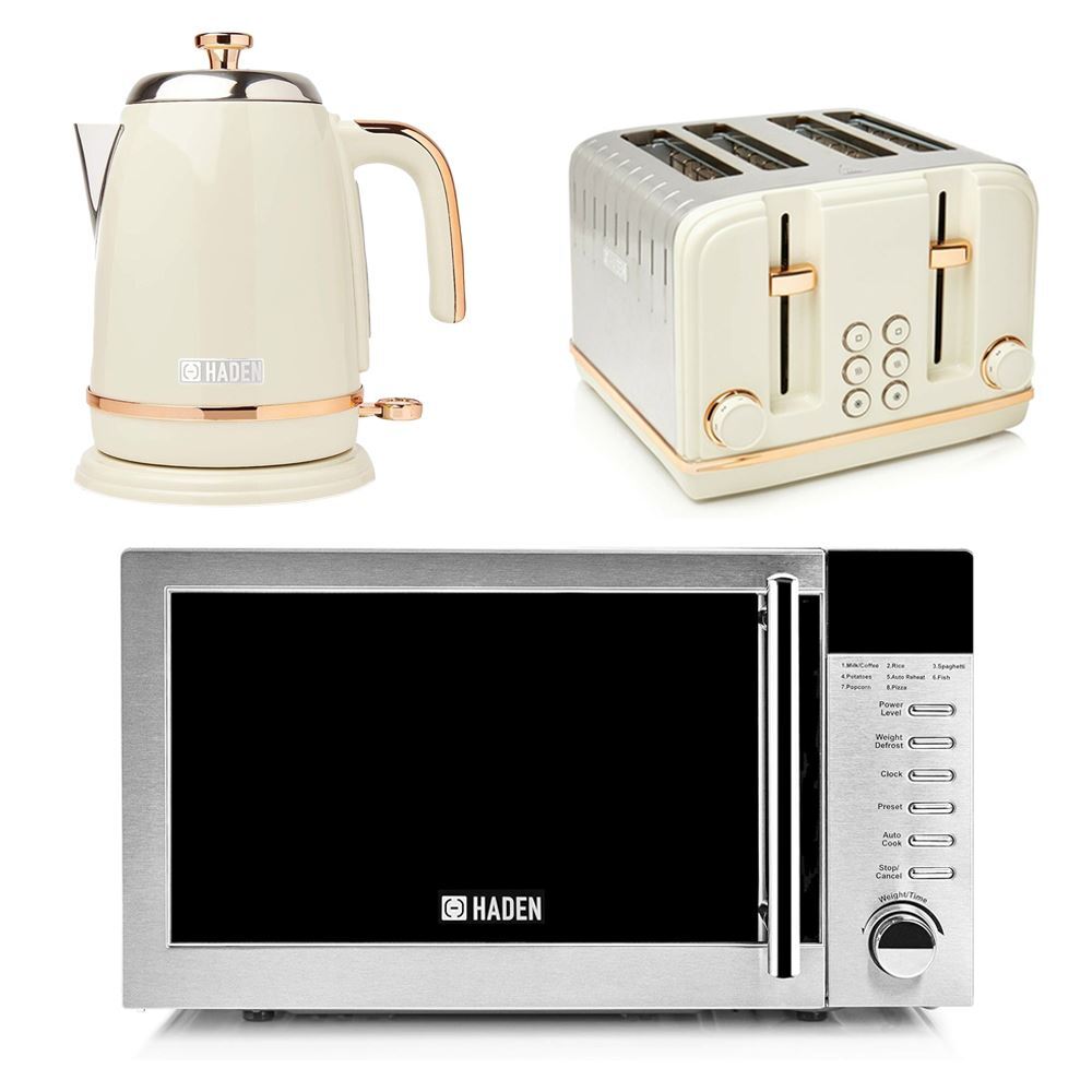 Haden Kettle, Toaster Microwave Set Slice, 800W Cream and  Copper