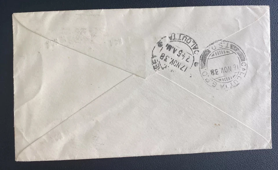 1938 Rangoon Birmânia Correio Aéreo Capa Primeiro Dia Para Calcutá Índia Rei George VI Defi - Imagem 2 de 2