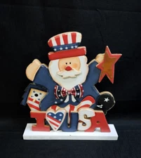 Rustic Patriotic American Flag Wooden Uncle Sam I Heart USA Shelf Decoration 