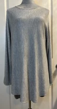 Joan Vass Cashmere Blend 1/4 Zip Pullover Tunic Sweater L Gray Warm Cozy