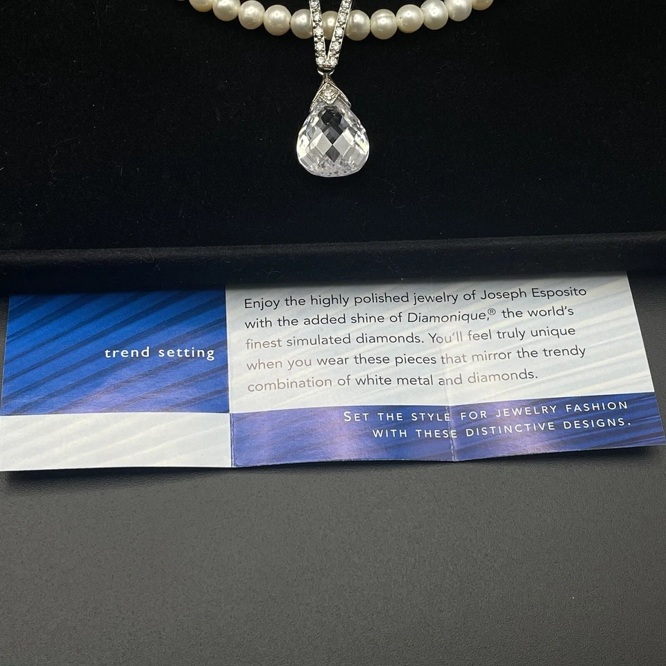 "Collar gargantilla colgante de perlas Diamonique de plata esterlina ESPO Esposito máximo 16""" Foto 3 de 4