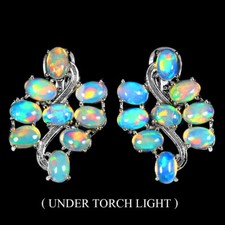 925 Sterling Silber Ohrringe Oval Feuer Opal Natürlich Edelstein Schmuck