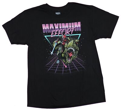 Deadpool Adult New T-Shirt - Maximum Effort Riding T-Rex in Vector Space