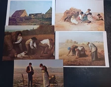 lot 5 vtg postcards FARMERS IN FIELDS Millet Daubigny Stubbs deWint art unposted