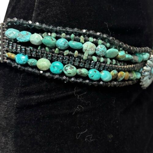 Cintura Neiman Marcus Navajo turchese argento pietra a grappolo concho perline western - Foto 5 di 16
