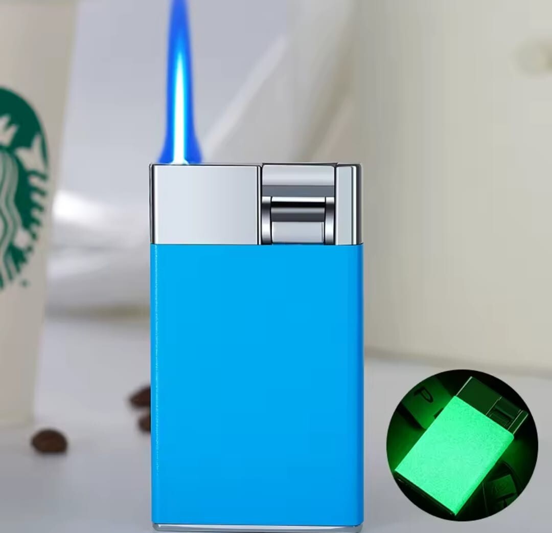 Unique Design Metal Slim Thin Blue Jet Turbo Windproof Butan