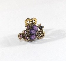 Brand New 3D Gold Tone Vintage Peacock Hair Clip Claw w/Purple Crystals