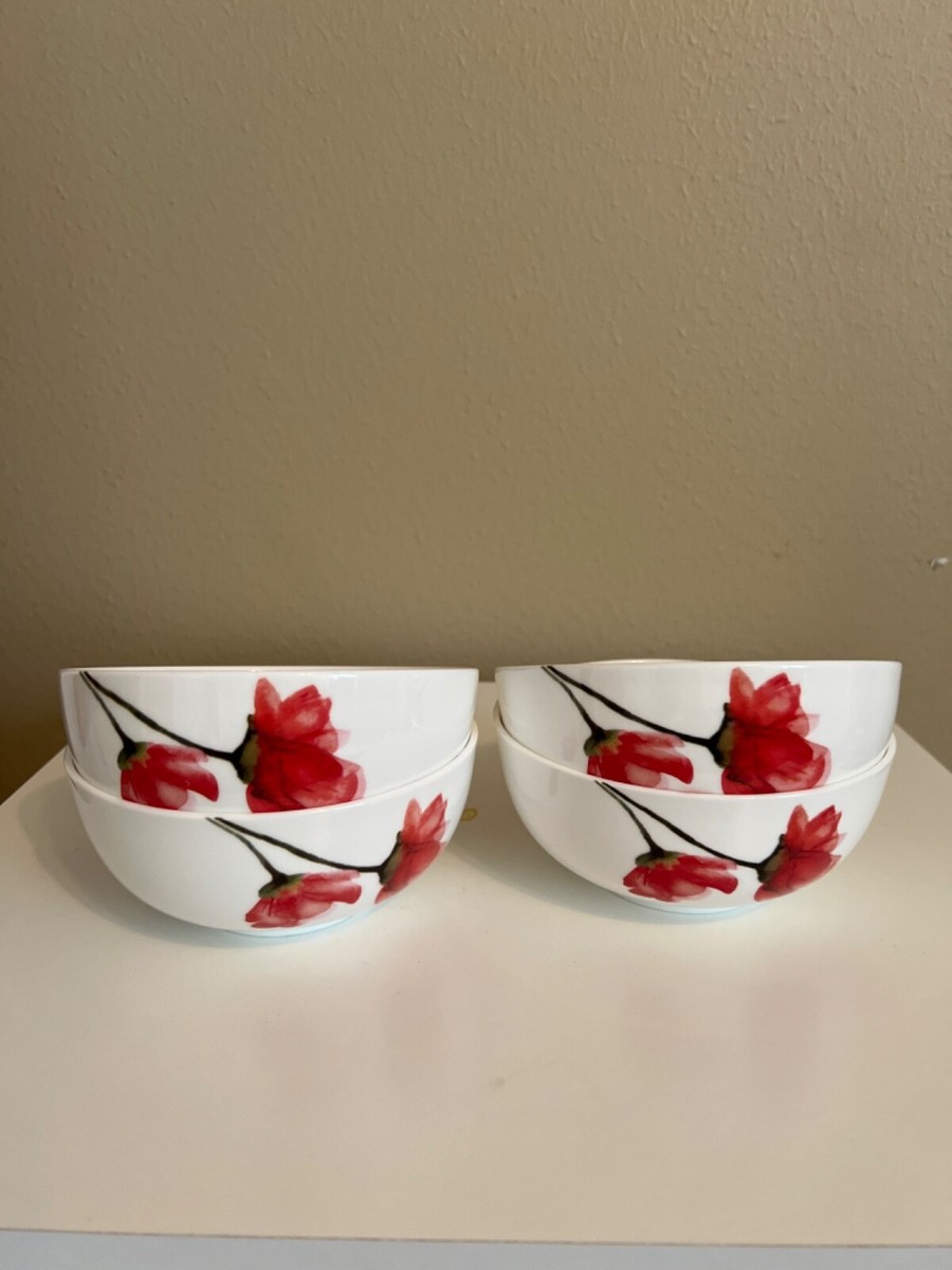 MIKASA KEIRA Set of 4 Bowls, Red Poppy Flowers, 6