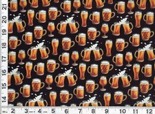 Glasses  Mugs of Beer on Black Quilting  Sewing Fabric by the Yard  112