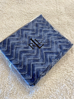 RALPH LAUREN NEW Indigo Modern Herringbone QUEEN FLAT SHEET COTTON BLUE NEW 1030