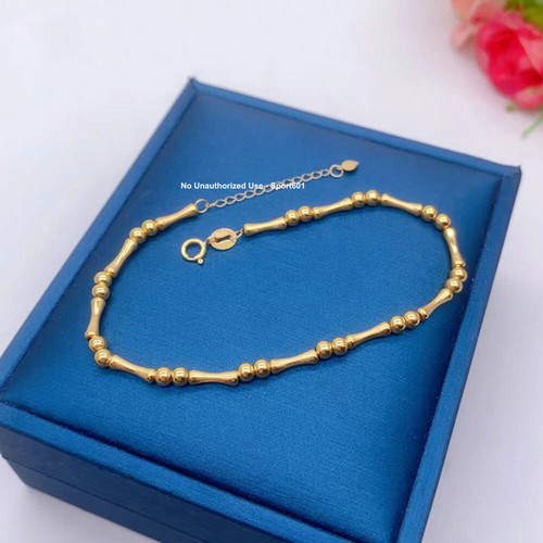 1PC Au750 Real 18K Yellow Gold Lucky Bamboo Beads Link Chain Bracelet Women Gift - Picture 5 of 11