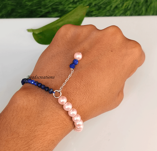 Top Qualität hellrosa Perlen und Lapislazuli Perlen Halskette glatt rosa Schmuck - Bild 4 von 4