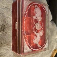 1950s Hommer Mfg Plastic Sewing Box Clear Lid With Cats Playing,Red/Pink Vintage