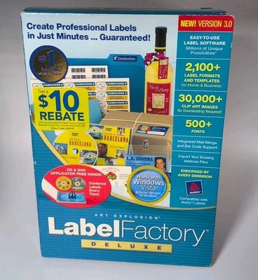 Art Explosion Label Factory Deluxe 3.0 PC CD-ROM NEW Opened Box B507