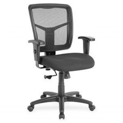 Lorell Managerial Mesh Mid-back Chair - Fabric Black Seat - Black Back - Black