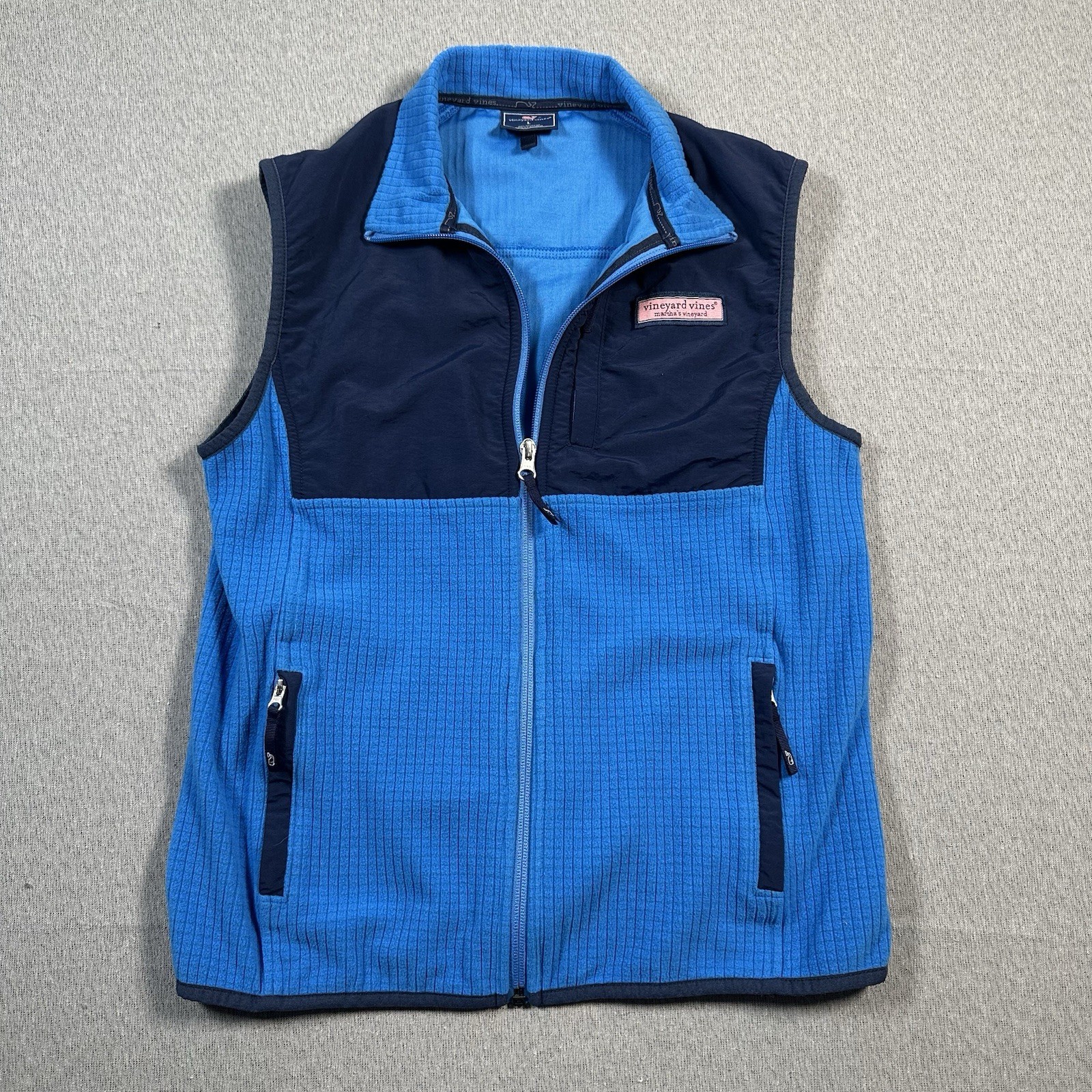 Vineyard Vines Fleece Vest Boys Youth Medium Blue Jacket Full Zip Polyester