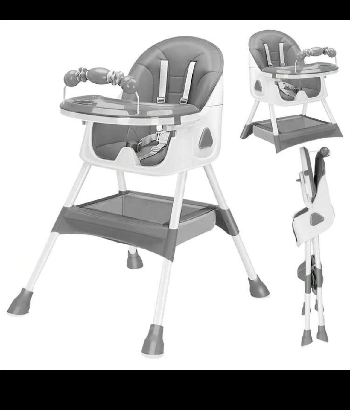Foldable High Chair with Removable Tray, Safety Harness, Toys, Gray
Opens in a new window or tab