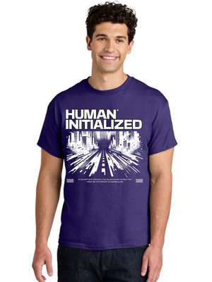 Human-Initialized Mens Graphic Tee, 100% Cotton, Casual Summer Wear