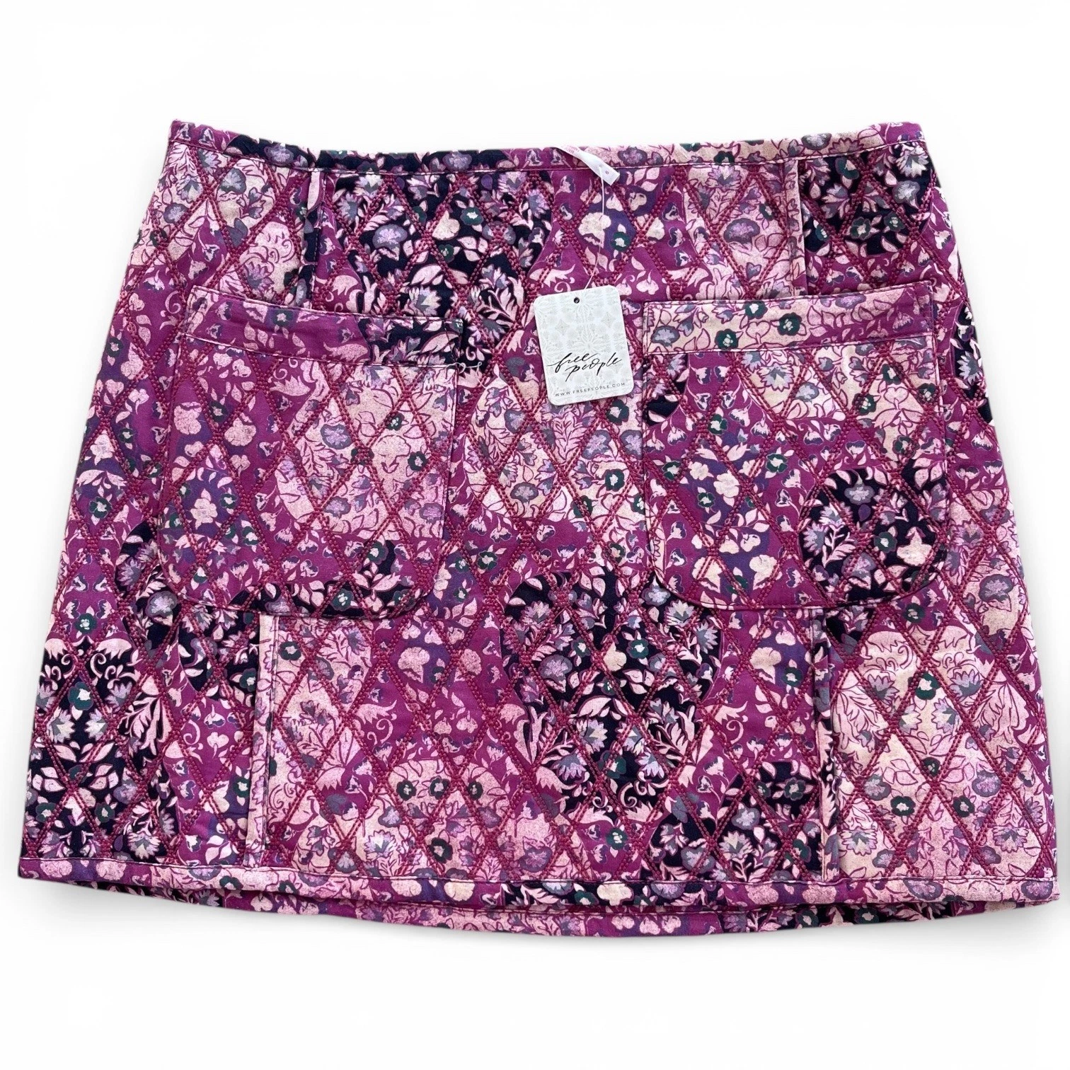 Free People 6 Rose Pink Floral SweetheartCombo Tapestry Darla Quilted Mini Skirt