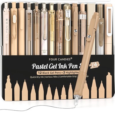 Writing Ink Pens with Black  Brown Ink and 2Pack Highlighter, Retractable 0.5...