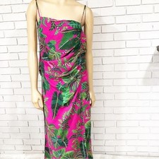 Farm Rio Pink Leaves Midi Dress Tropical Boho Garden Party Resort NWT Size L