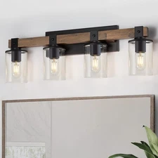 DUJAHMLAND Farmhouse Vanity Light Fixture, Industrial 4-Light Wood Wall Sconc...