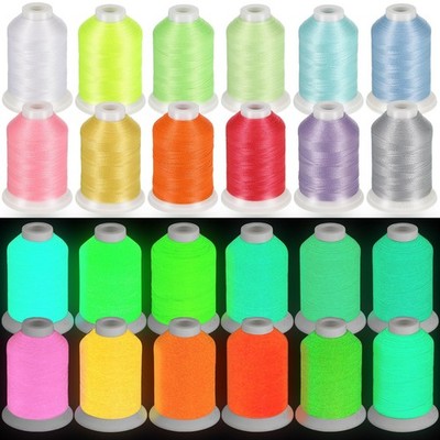 12 Colors Glow in the Dark Embroidery Thread Colorful Luminary Polyester Machine