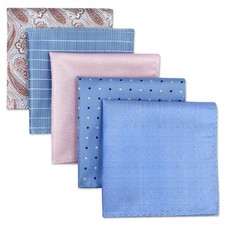 SHLAX 5 Pieces Assorted Mens Silk Pocket Square Handkerchiefs Set Lot 35