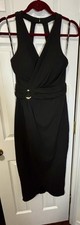 NWT SIENA SIZE 2 BLACK SLEEVELESS V-NECK FAUX WRAP WITH KEYHOLE MIDI DRESS