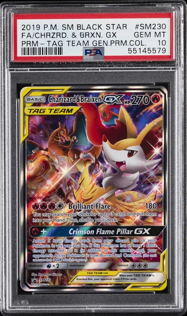 2019 POKEMON SM BLACK STAR PROMO #SM230 FULL ART/CHARIZARD & BRAIXEN GX PSA 10