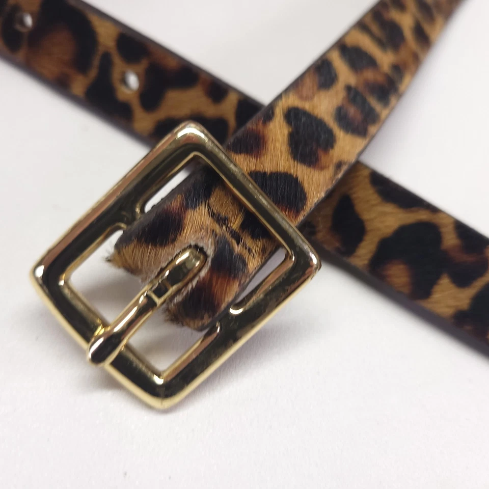 Haircalf Belt 36 38 L Cowhide Leather Fur Leopard Print Skinny - Image 2 of 4