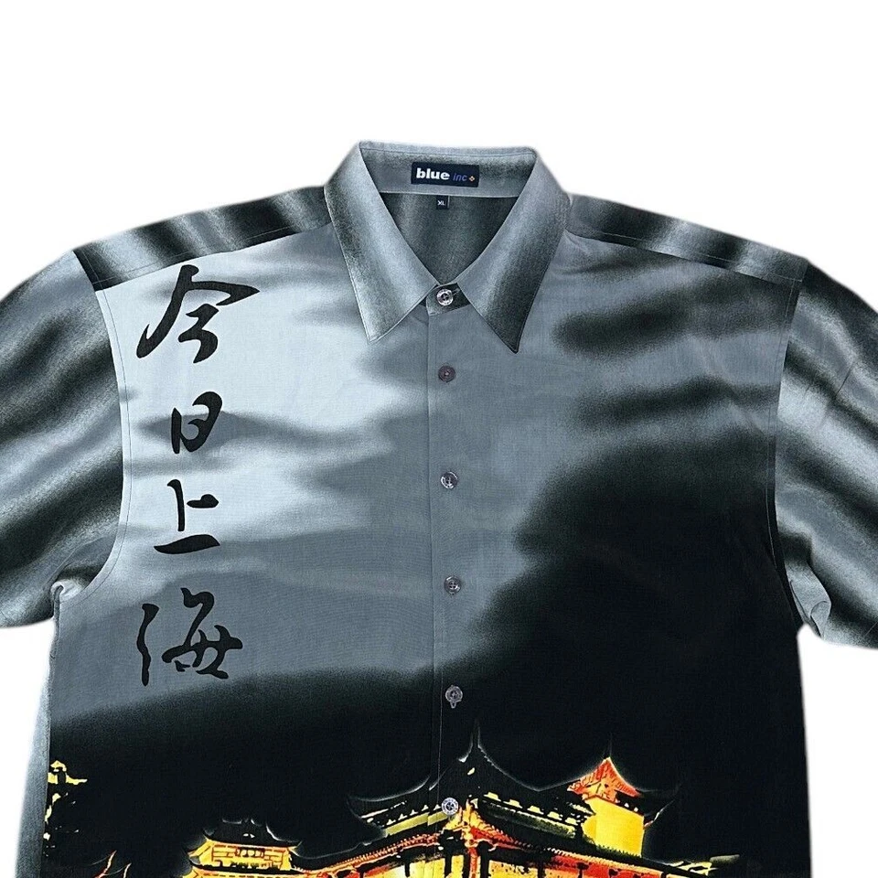 Blue Inc Shanghai Shirt All Over Print Short Sleeve Summer Mens XL - Image 3 of 4